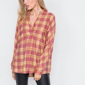 Women Plaid Flannel Front Knot Top
